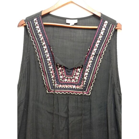 Womens Lagenlook Embroidered Hippie Boho Tunic Top Black Size 3X - Picture 2 of 6